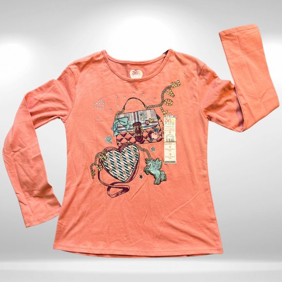 NWT - 365 Kids Mauve, Rose Pink Long Sleeved T-Shirt with a Heart Purse, Unicorn - Picture 1 of 3